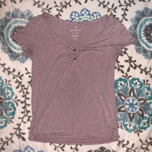 Purple & White Striped Shirt w/ Buttons! - Picture 1 of 2